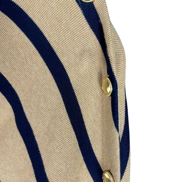 NWT Ann Taylor Weekend Tan & Navy Blue Mock Neck Striped Sweater - L $98 Retail - Picture 3 of 7